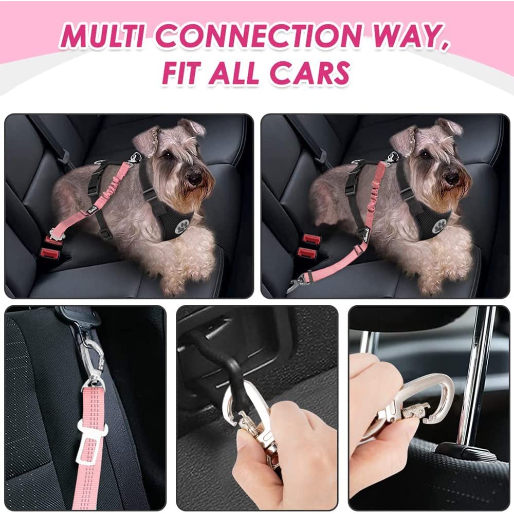 Lukovee Dog Safety Vest Harness With Seatbelt, Dog Car Harness Seat Belt Adjustable Pet Harnesses Double Breathable Mesh Fabric With Car Vehicle Connector Strap For Dog (Small, Pink - Double Clip)