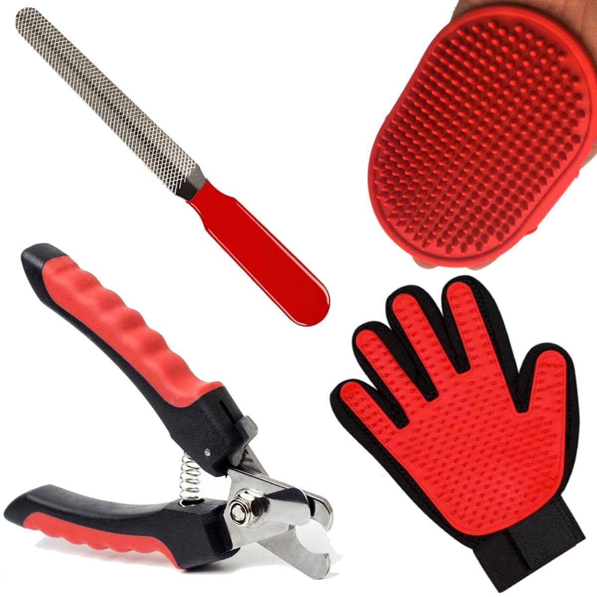 Psk Pet Mart Dogs Grooming Kit  Nail Cutter With Filer, Soothing Dog Gloves And Grooming Deshedding Brush Glove For Puppy, Cat 