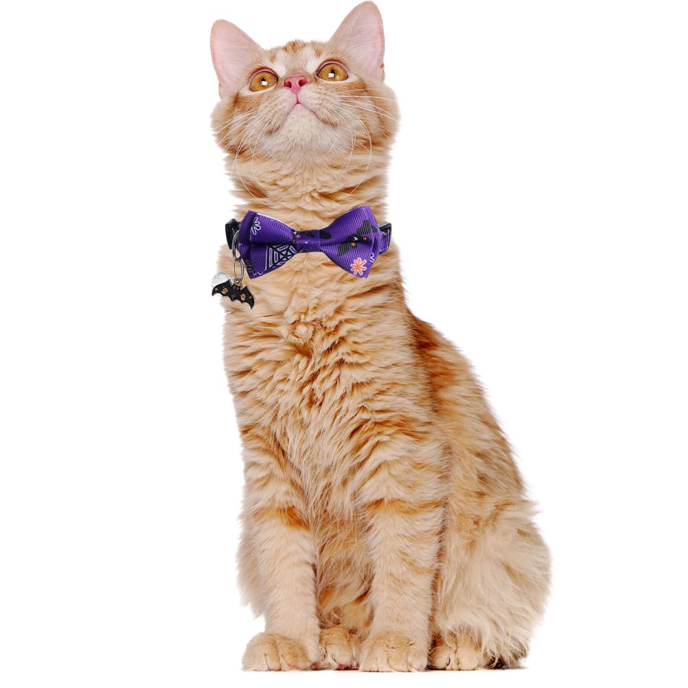 Halloween Cat Collar Breakaway With Cute Bow Tie And Bell For Kitty Adjustable Safety