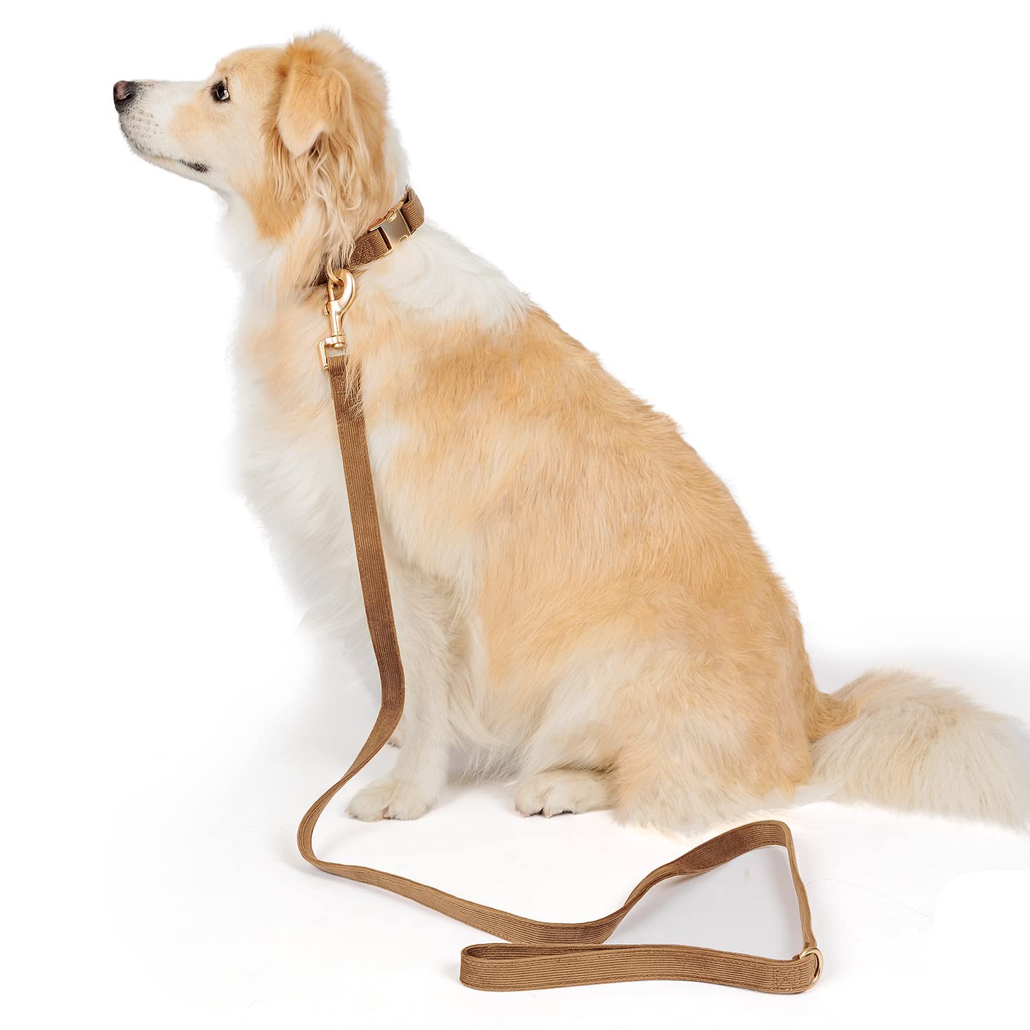 YUDOTE Soft Cotton Dog Collar with Metal Buckle Adjustable Heavy Duty Comfy Corduroy Collars for Small Medium Large Dogs,Brown,M