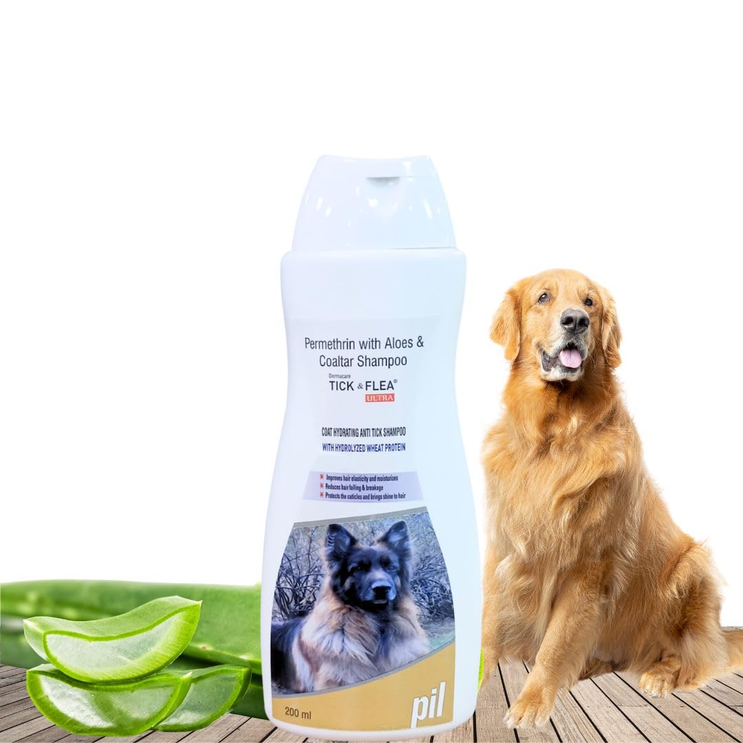 Pil Tick & Flea Ultra Medicated Dog Shampoo With Hydrolyzed Wheat Protein | Kills Ticks & Fleas | Prevents Skin Infections | Soo