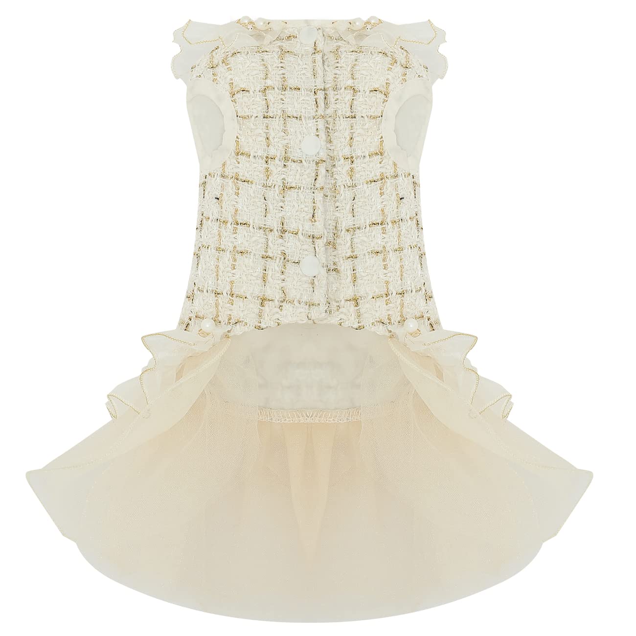 Dog Plaid Dress Lace Tulle Tutu Princess Skirt With Pearls Accessory For Small Girl Dogs Christmas Holiday Wedding Birthday Party (White, Xl)