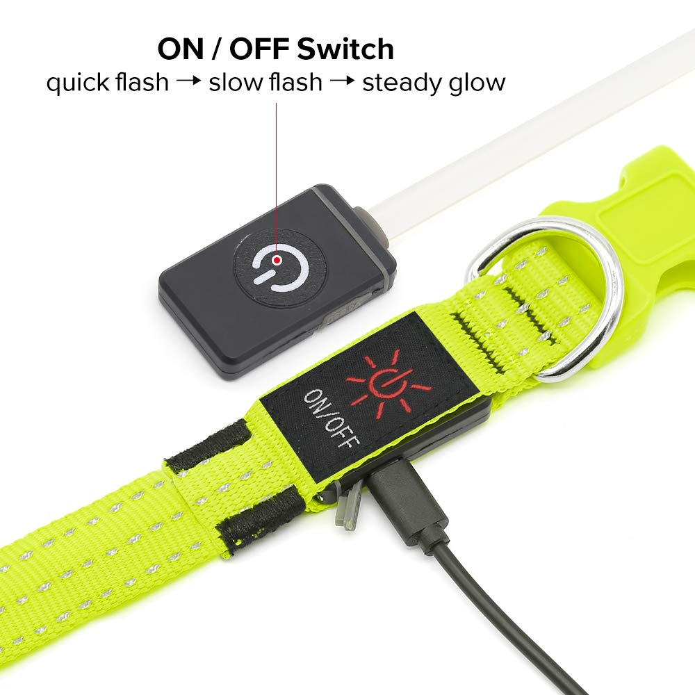 Illumifun Light Up Dog Collar, Usb Rechargeable Led Dog Collars Glow In The Dark, Reflective Glowing Safety Collar Light For Your Large Dogs Walk At Night (Greenⅲ, Large)