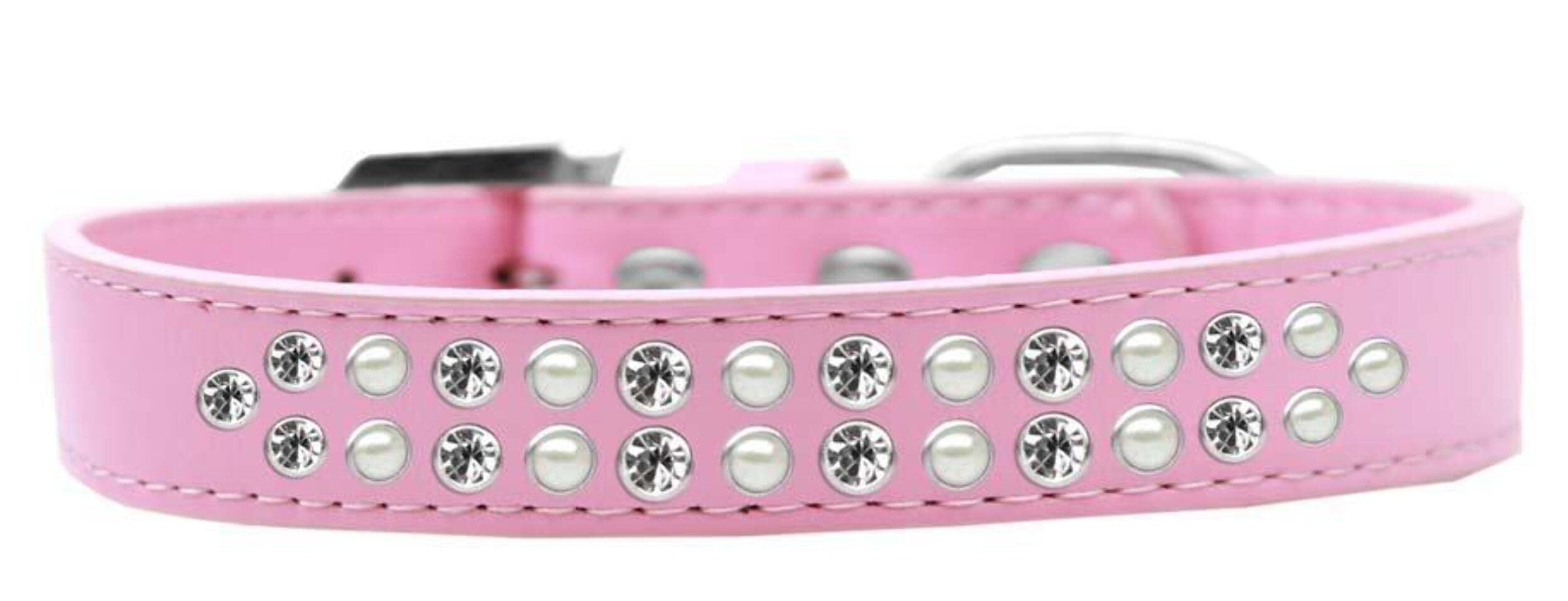 Mirage Pet Products Two Row Pearl and Clear Crystal Black Dog Collar, Size 14