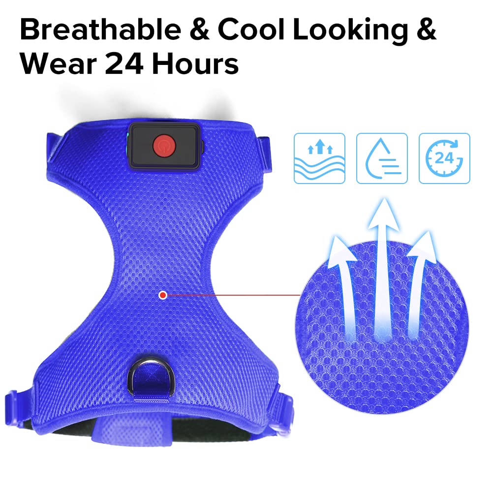 DOMIGLOW LED Dog Harness - No-Pull Light Up Dog Harness - Rechargeable Glowing Pet Vest for Night Walking & Camping (Blue, Small