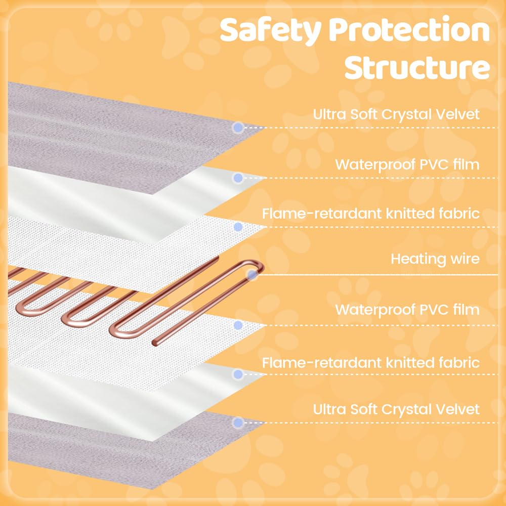Pet Heating Pad For Cats Dogs With Timer Temperature Adjustable, Electric Heating Mat Indoor, Adjustable Warming Mat, Waterproof