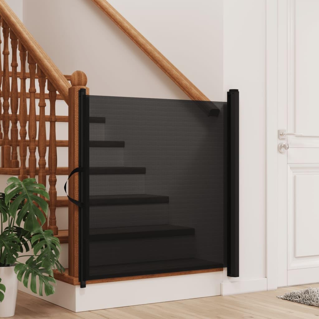 vidaXL Retractable Pet Gate Dog Barrier Fence - Black - Kitchen/Bedroom/Stair - 40.4" H x 49.2" W - Polyester, Powder-Coated Iron