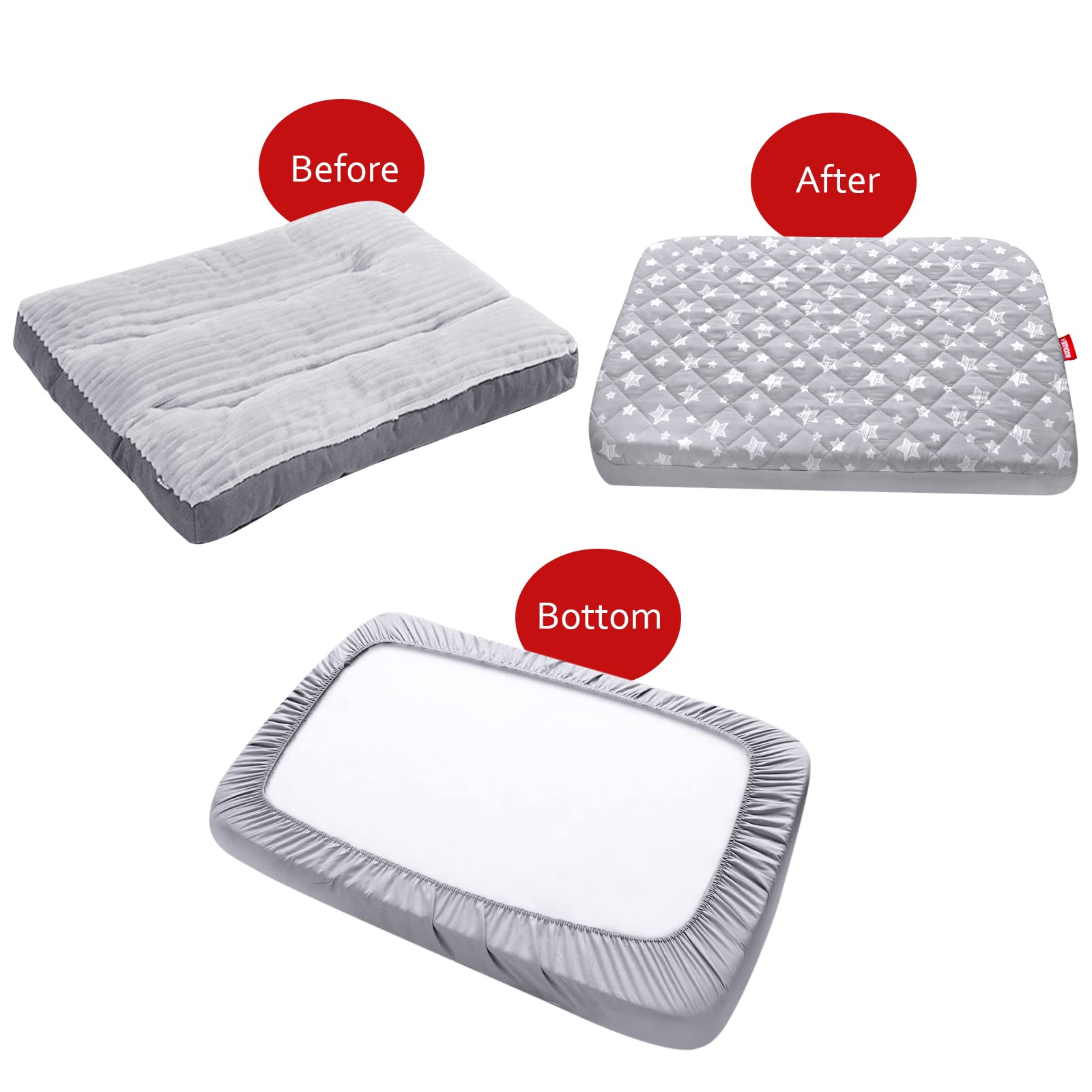 Moonsea Dog Bed Covers Replacement Washable 2 Pack, Waterproof Dog Bed Covers Dog Pillow Cover Quilted, Pet Bed Cover Lovely Gre
