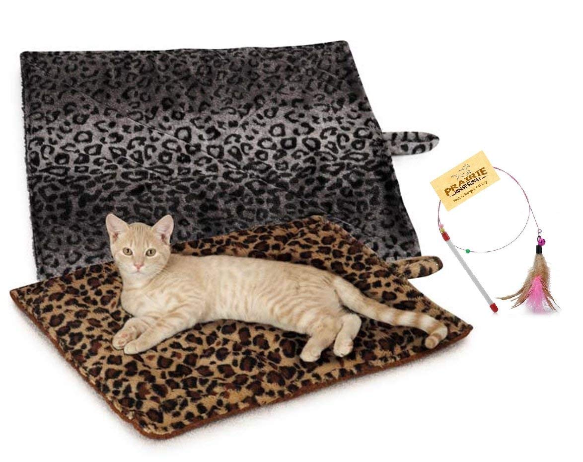 Prairie Horse Supply Quality Thermal Cat Mat and Free Cat Toy (Beige Leopard) (1 Mat) Cozy Self Heating Warming Kitty Kitten Pup