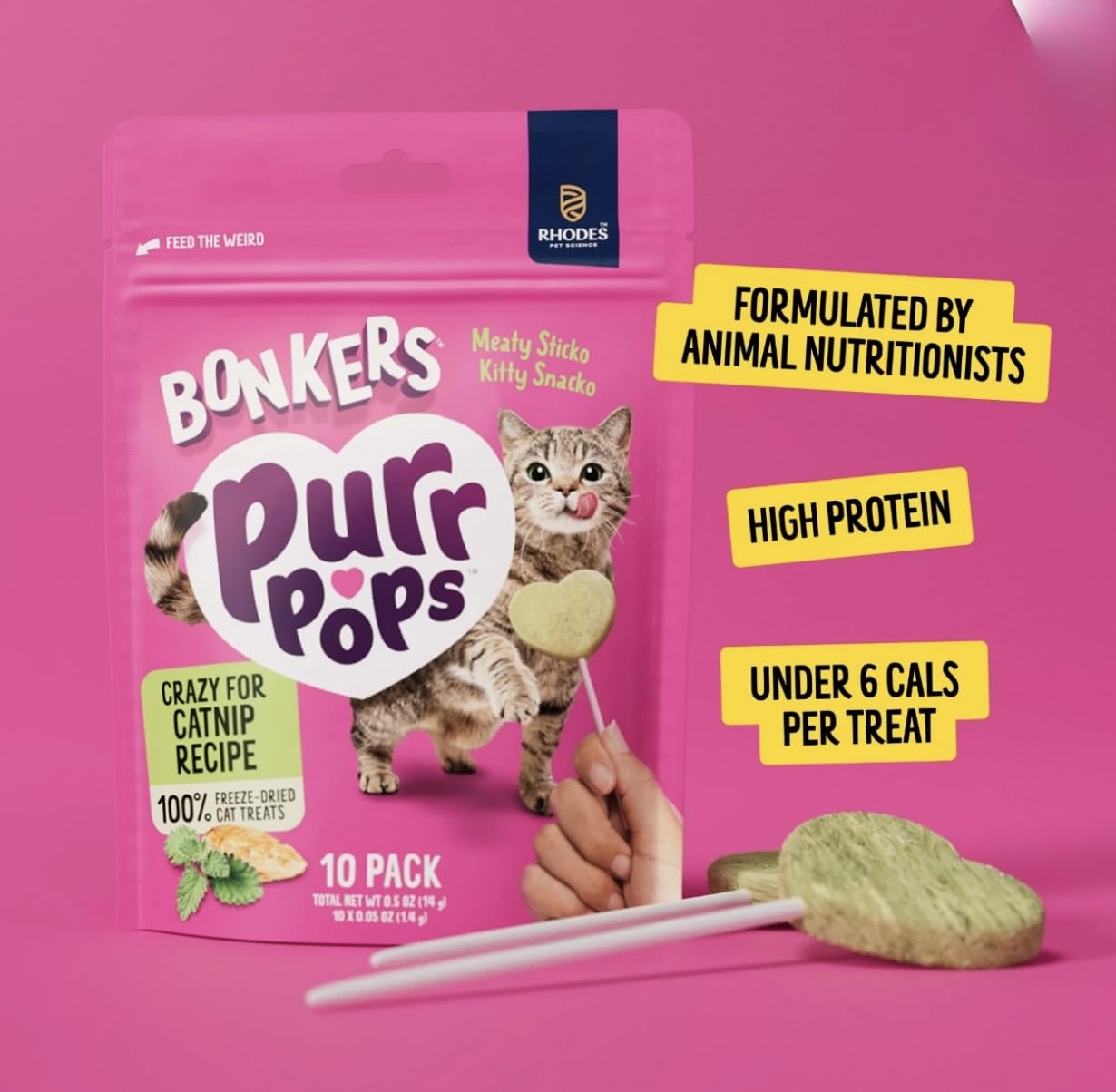 Bonkers Cat Treats, Catnip Chick'n Cheddar Flavor, 3 oz Pack with Catnip Purrpop Sample, 1 Count (Pack of 2)