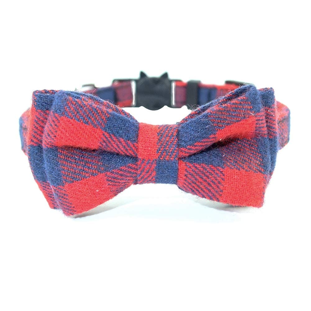 Cat Collar Breakaway With Bell And Bow Tie, Plaid Design Adjustable Safety Kitty Kitten Collars(6.8-10.8In) (Red Plaid 2)