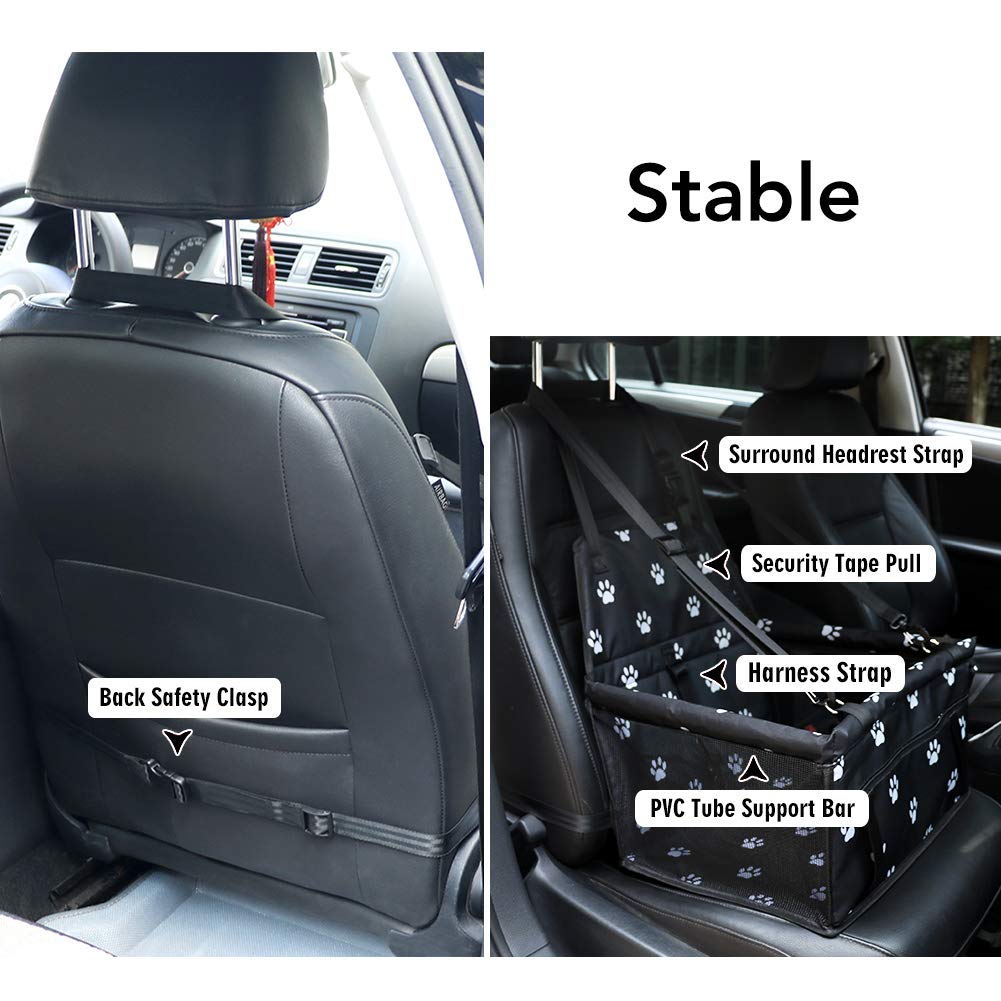 Petbobi Pet Reinforce Car Booster Seat For Dog Cat Portable And Breathable Bag With Seat Belt Dog Carrier Safety Stable For Travel Look Out,With Clip On Leash With Pvc Tube (Foot)