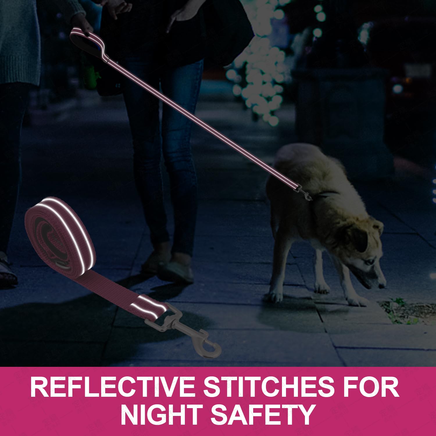 Usunyvora Reflective Nylon Dog Leash For Walking,Strong Dog Leash With Padded Handle For Medium And Large Dogs,5 Ft,Rose