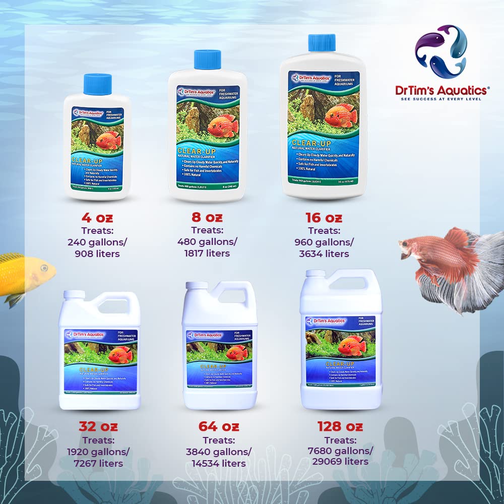 Dr.Tims Aquatics Freshwater Clear-UP Natural Water Clarifier - for Fish Tanks, Aquariums, Water Filtering, Disease Treatment - E