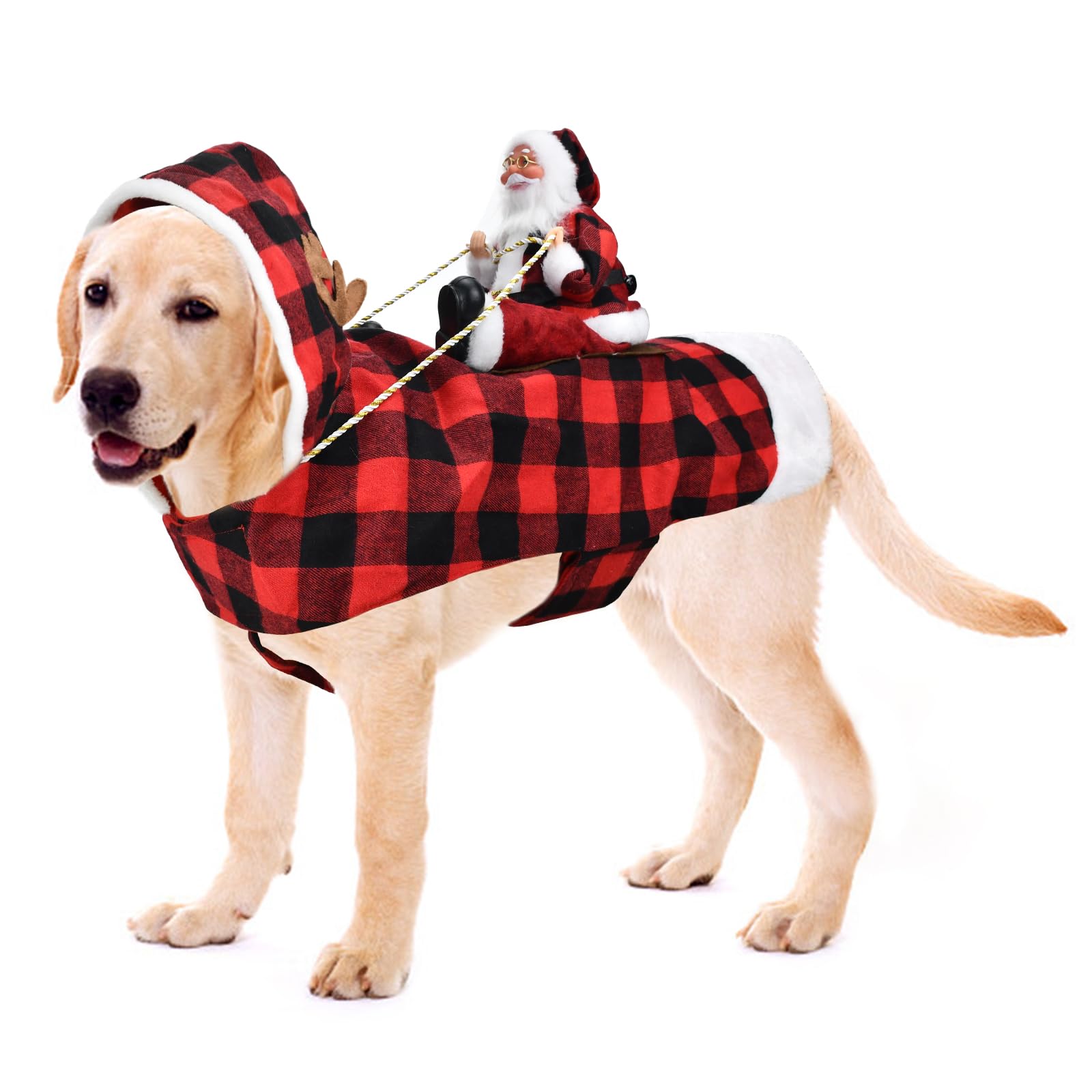Cooshou Dog Cat Christmas Winter Plaid Hoodie Coat For Pet - Santa Claus Running Xmas Dog Clothes Xxxl