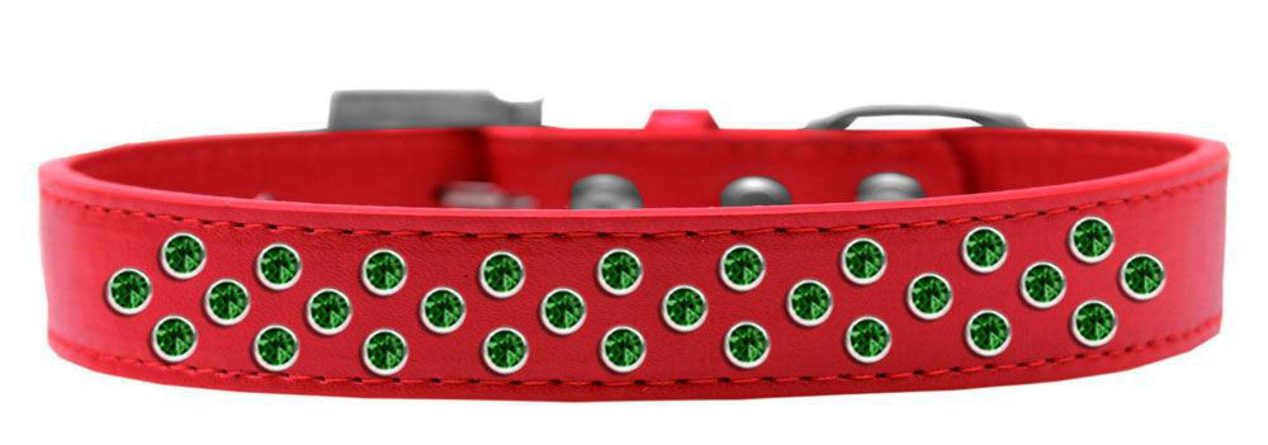 Mirage Pet Products Sprinkles Dog Collar with Emerald Green Crystals, Size 14, White