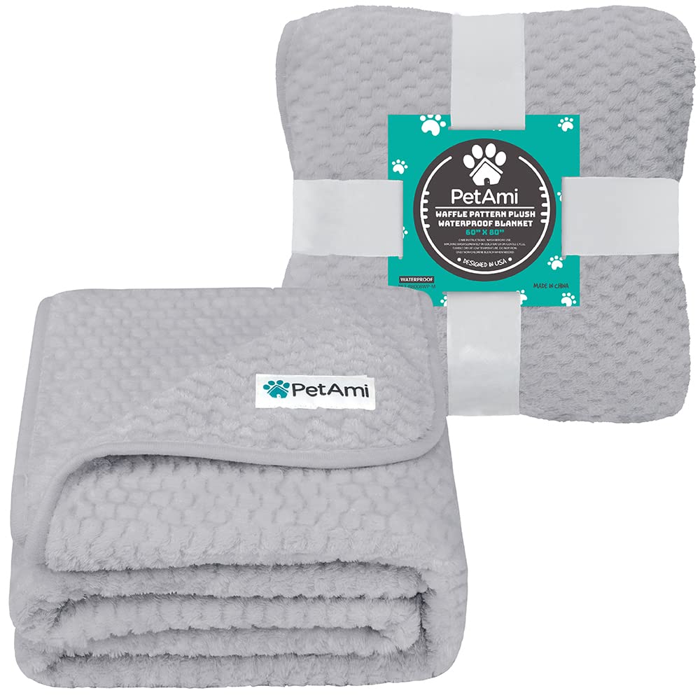 Petami Waterproof Dog Blanket, Leakproof Xl Pet Blanket For Large Dogs, Furniture Sofa Couch Cover Protector, Fleece Cat Throw Bed Crate Kennel, Reversible Washable Soft Plush, Twin 60X80 Light Gray