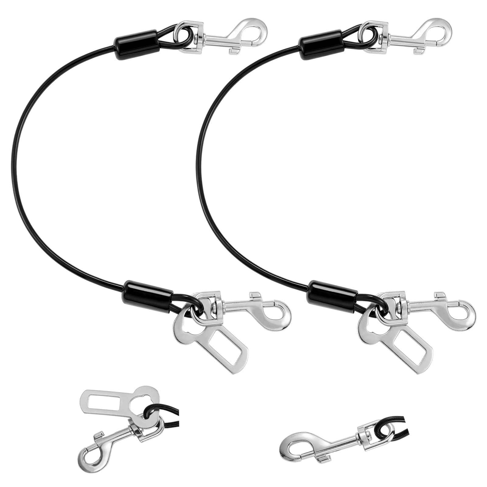Vavopaw Dog Seat Belt For Car, 32'' Chew-Proof Coated Wire Dog Car Leash Seat Belt, Dog Leash With Buckles And Latch, Safety Har
