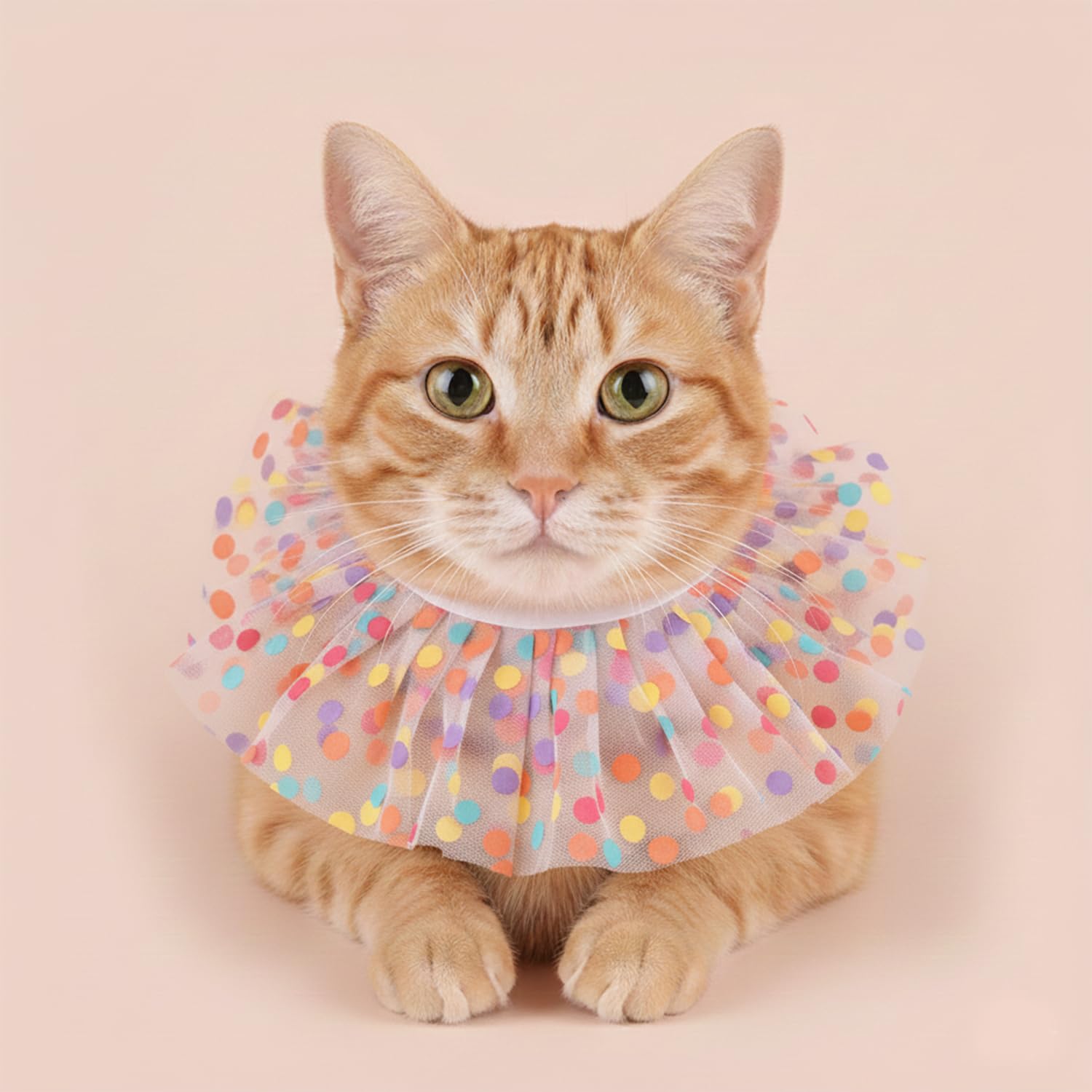 Emily Pets Cat Costume Collar  Cute Polka Dot Mesh Ruffle Neck Accessory For Cats & Small Dogs | Lightweight, Soft & Adjustable