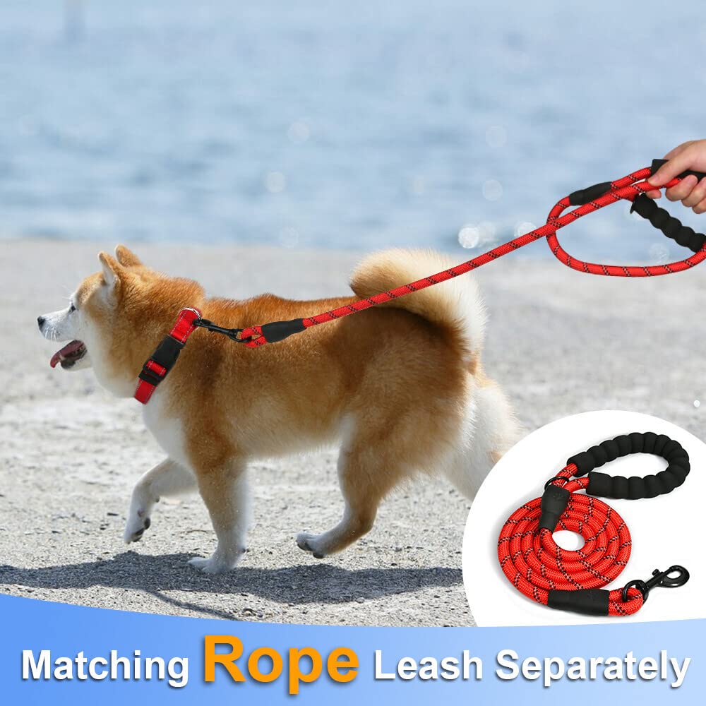 Taglory Reflective Adjustable Dog Collars For Puppy Small Medium Large Dogs, Thin Nylon Webbing And Quick Release Plastic Buckle(Red Medium)