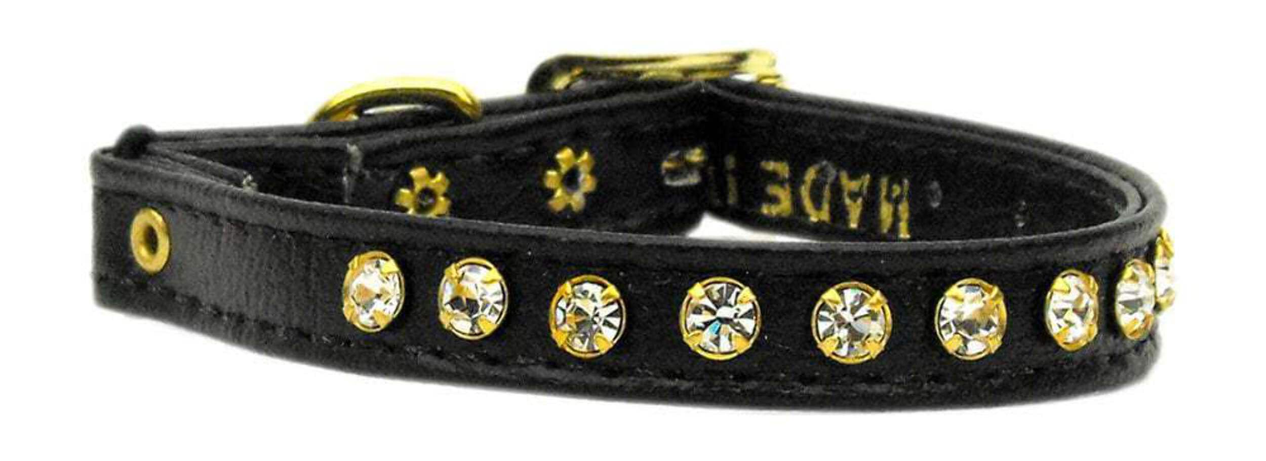 Cat Safety with Band Collar, One Row Clear Crystal Gold 10