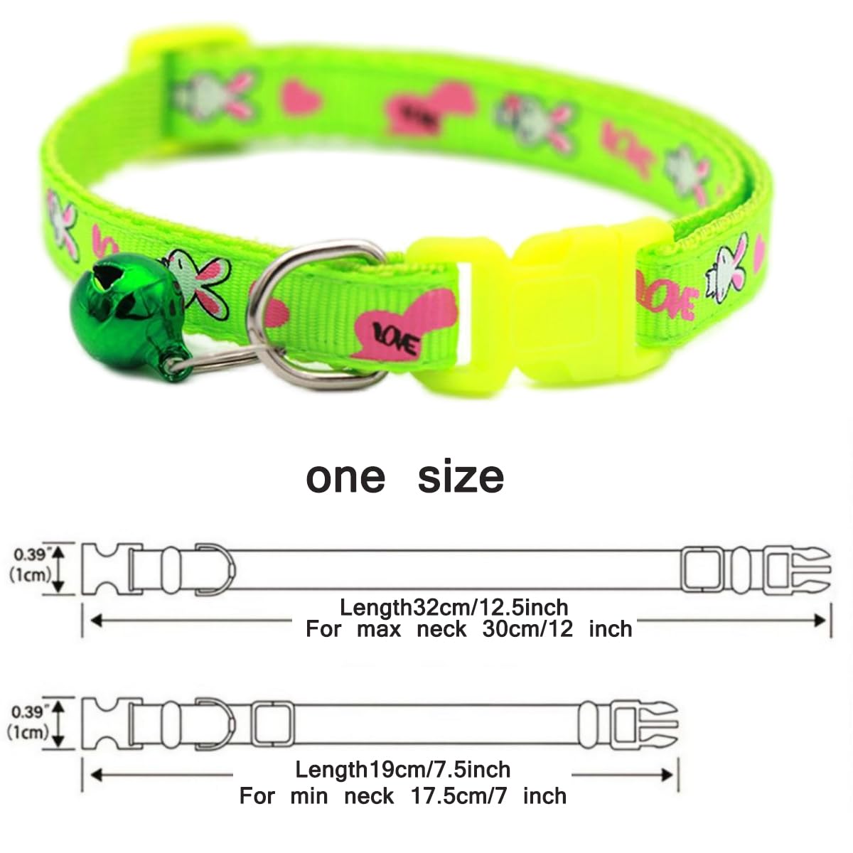 Xs Dog Collar With Bell, Cute Nylon Identification Puppy Collar Boy Fluorescent Green Cat Collar With Bells Adjustable Buckle Fo
