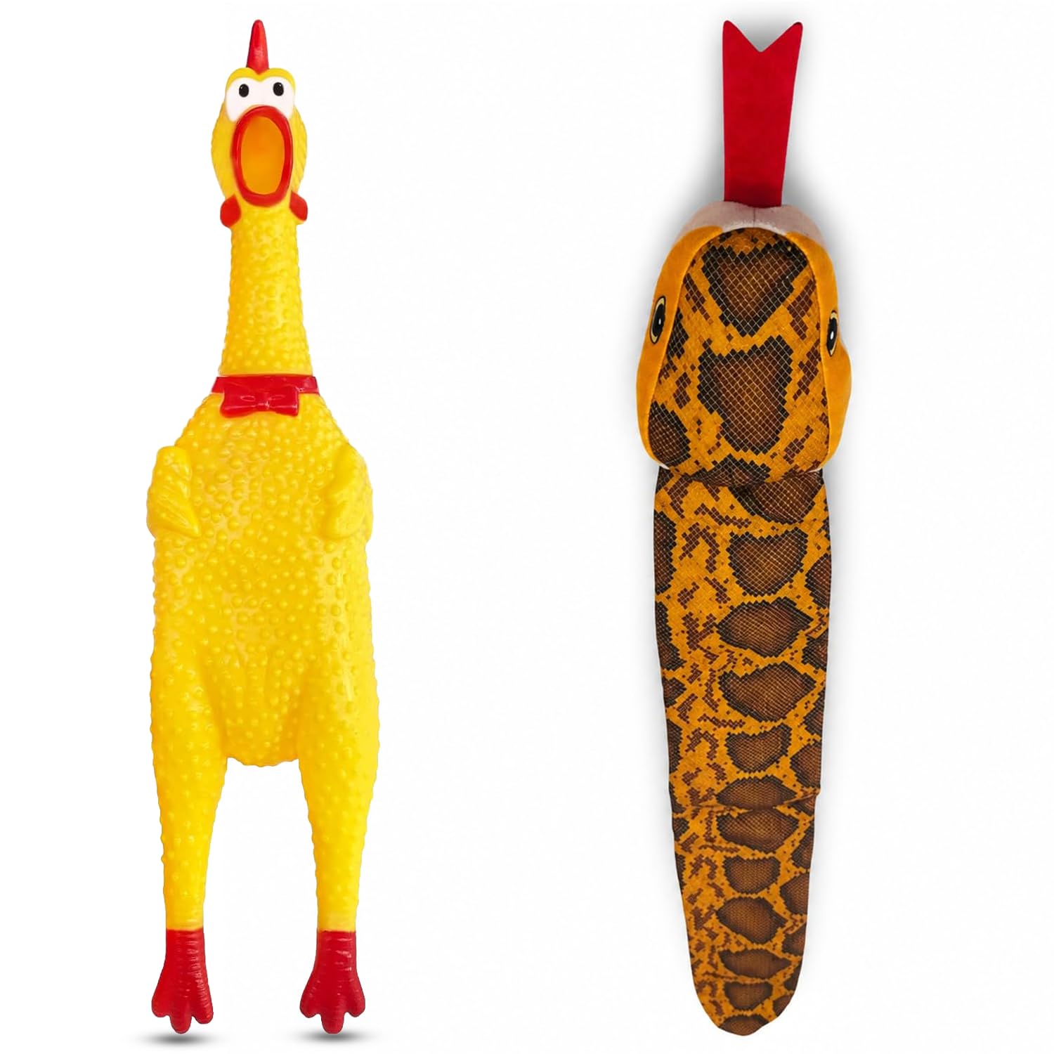Emily Pets Dog Squeaky Toy Combo | Rubber Chicken & Plush Snake Dog Toy For Interactive Play, Chew, Fetch & Training For Small &
