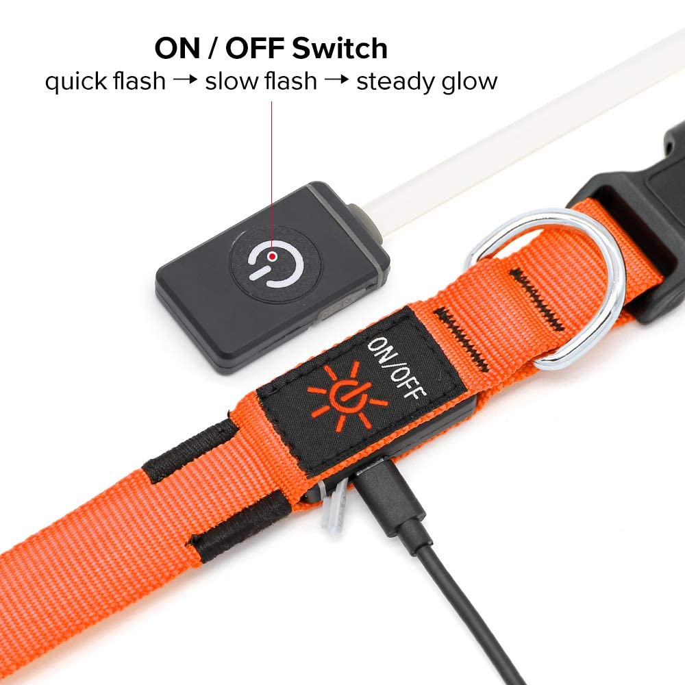 Illumifun Led Dog Collar, Adjustable Glowing Pet Safety Collar, Usb Rechargeable Light Up Collars For Your Dogs Walking At Night (Orange, Small)