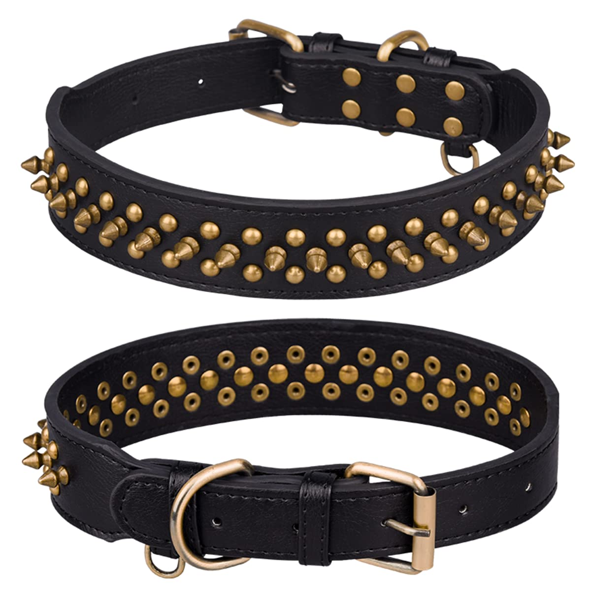 Serijoars Spiked Dog Collar Soft Pu Leather Mushrooms Rivet Spike Studded Dog Collar Adjustable Puppy Collars (L, Black1)
