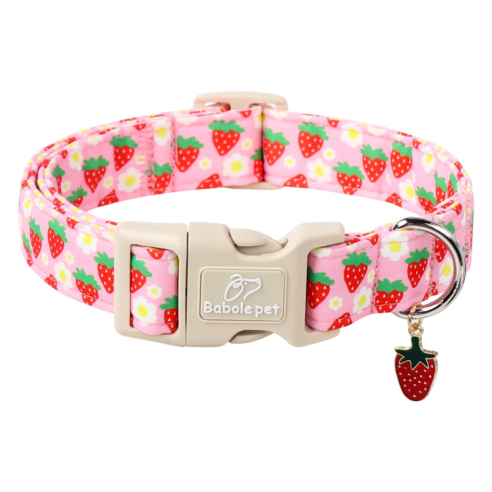 Babole Pet Cute Spring/Summer Dog Collar, Adjustable Pink Strawberry Dog Collars For Puppy & Tiny Dogs, Lightweight Quick-Releas
