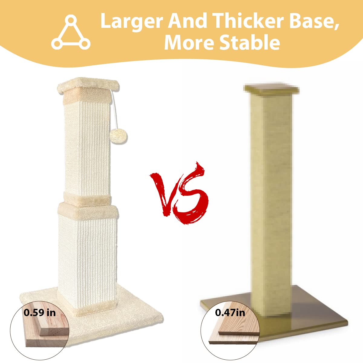 AGYM Cat Scratching Post - 32 Inch Beige Scratching Post for Large Cats with Natural Sisal, Model LM-1