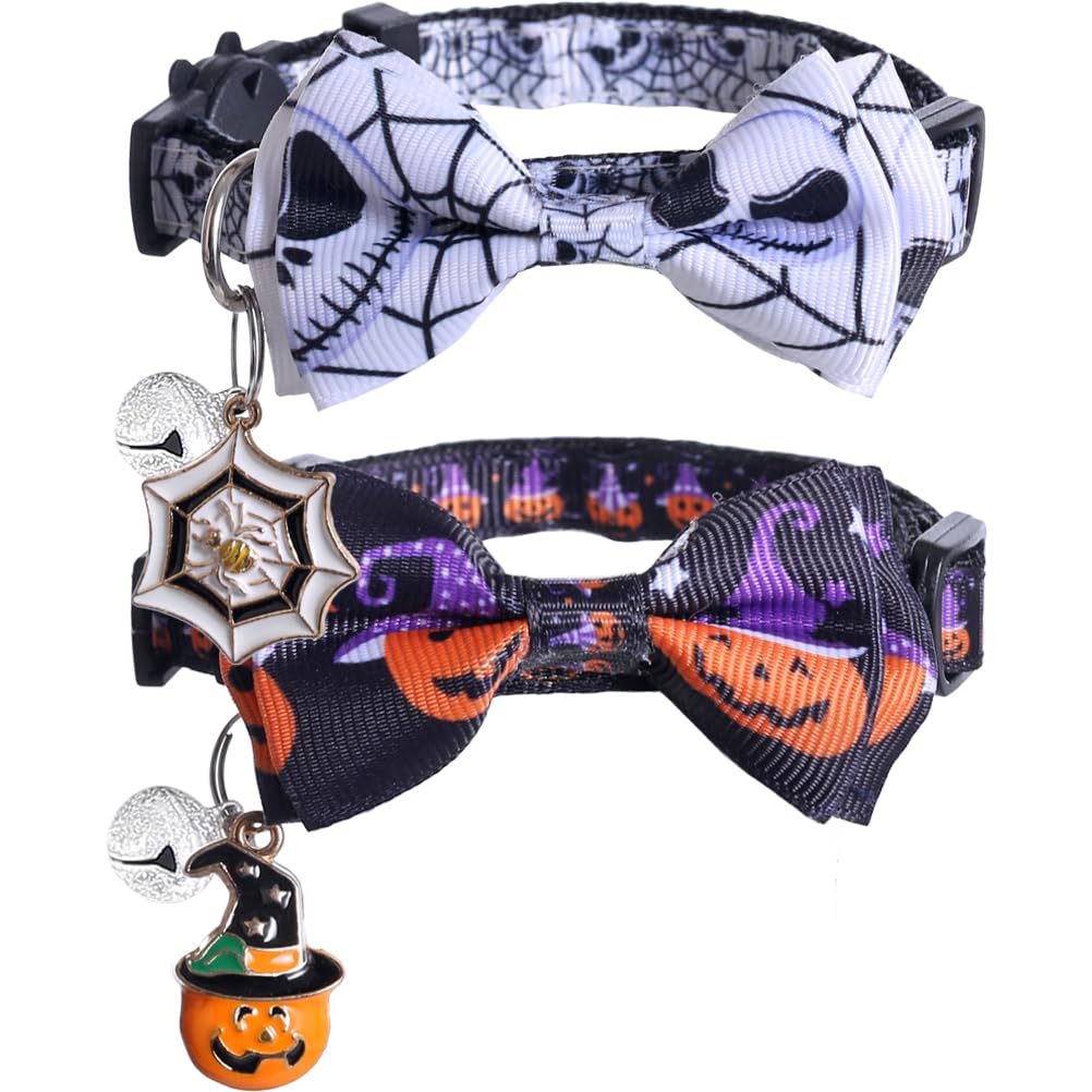 Halloween Cat Collar Breakaway With Cute Bow Tie And Bell For Kitty Adjustable Safety