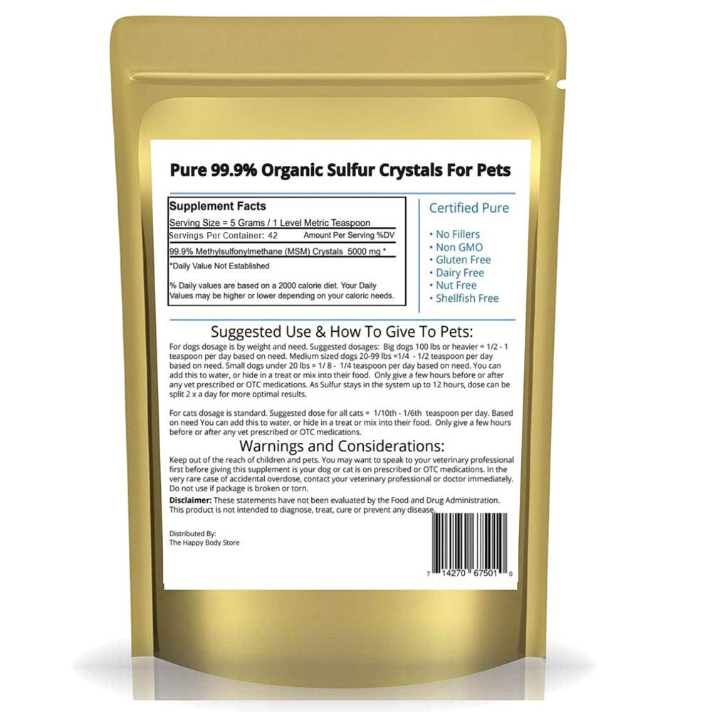 HAPPY BODY Pure MSM Joint Supplement for Dogs, Cats, & Horses - 100% Additive-Free - High Performance, Supports Senior Pets Well