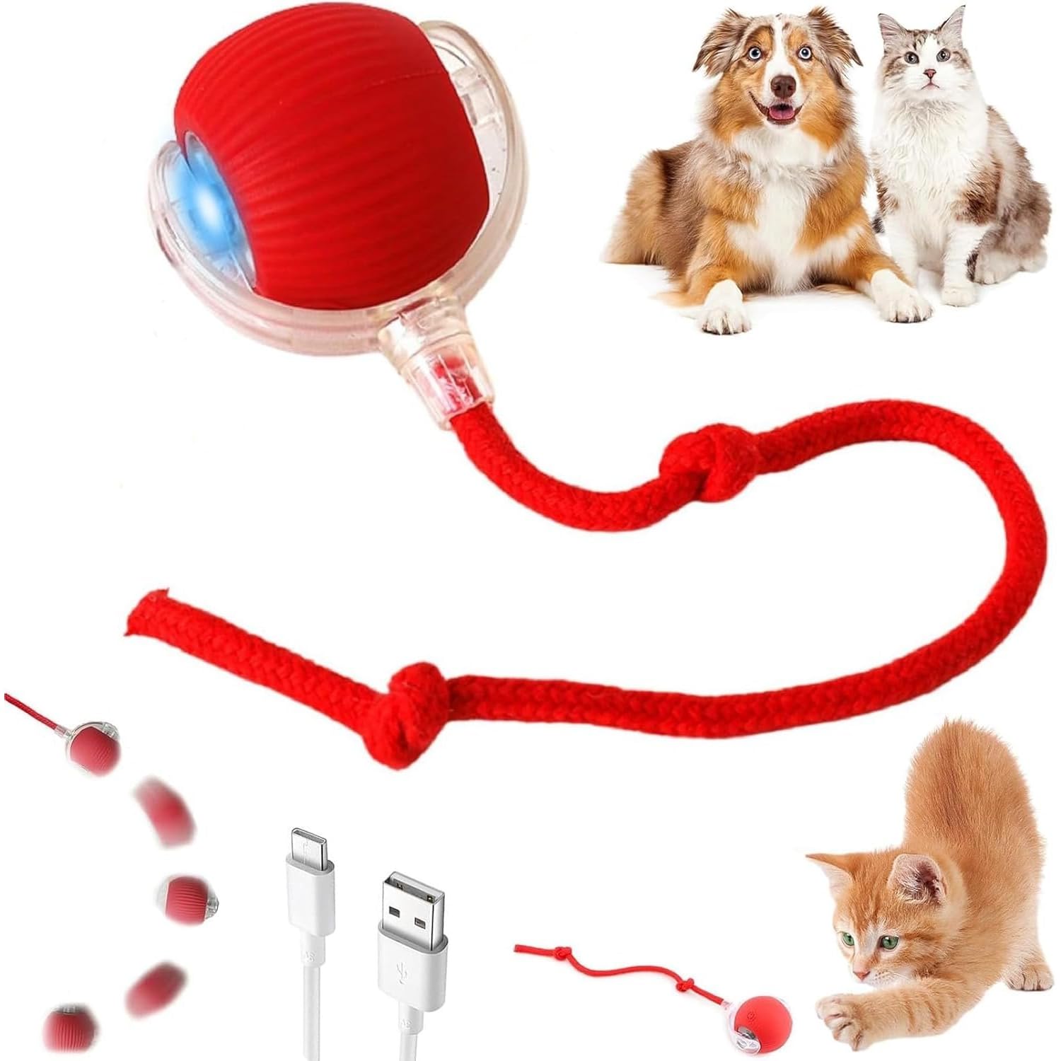 YellowCult Interactive Cat Toys Ball  Smart Rolling LED Ball, Automatic & USB Rechargeable Motion Activate for Indoor Kitten Pu