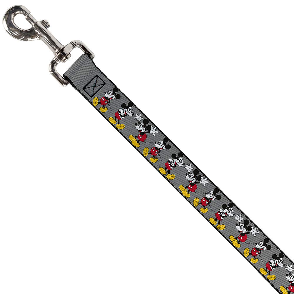 Buckle-Down Pet Leash - Mickey Mouse W/Glasses Poses Gray - 6 Feet Long - 1' Wide