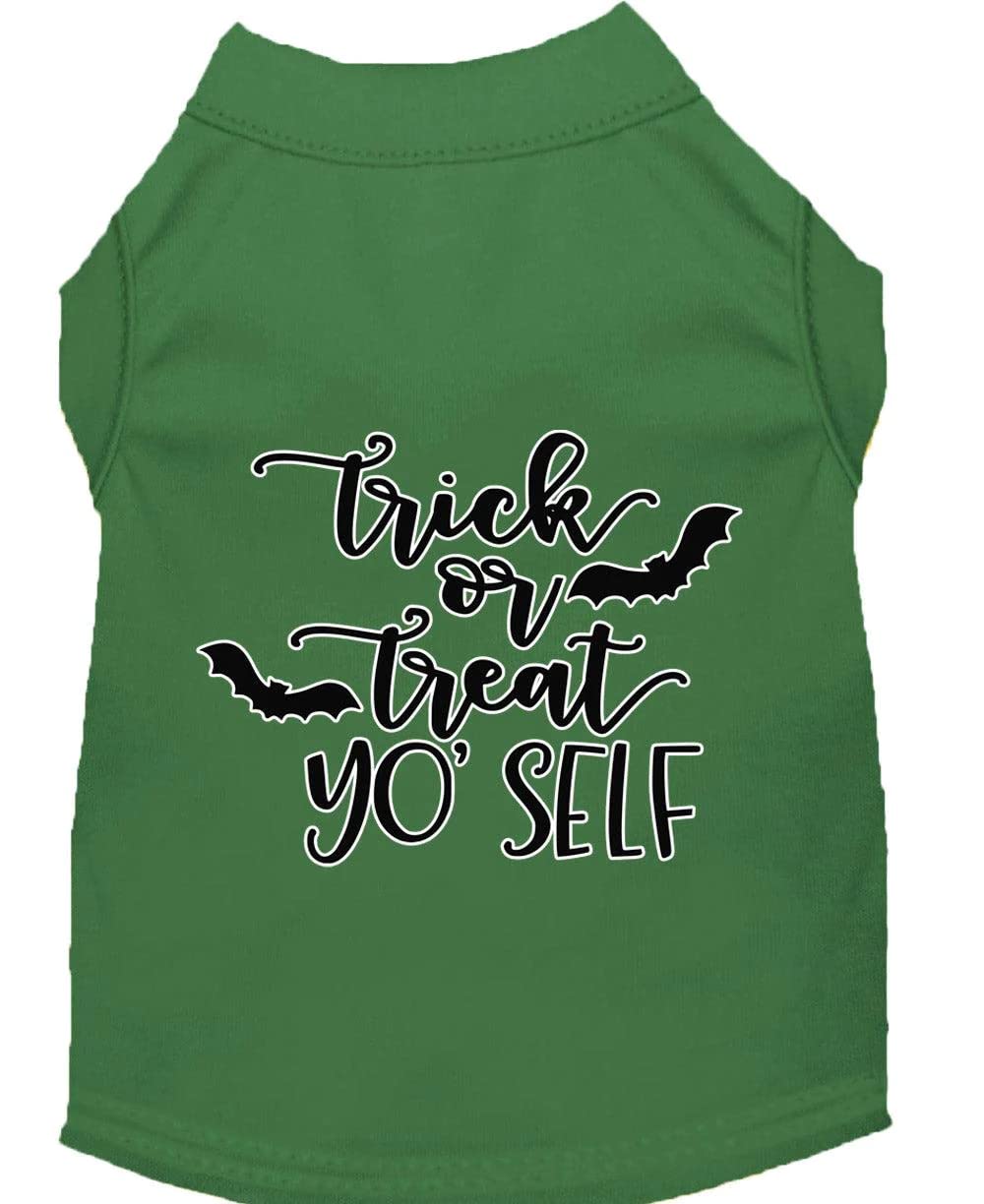 Halloween Pet Dog & Cat Shirt Screen Printed, "Trick Or Treat Yo' Self" Emerald Green MD (6-10 lbs.)