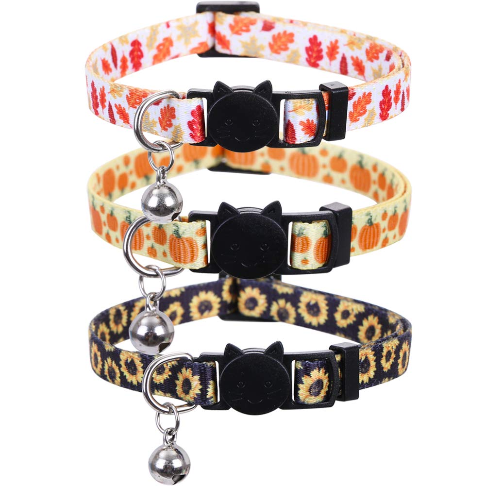 Lamphyface 3 Pack/Set Thanksgiving Day Cat Collar Breakaway Bell Fall Autumn For Kitty Adjustable Safety