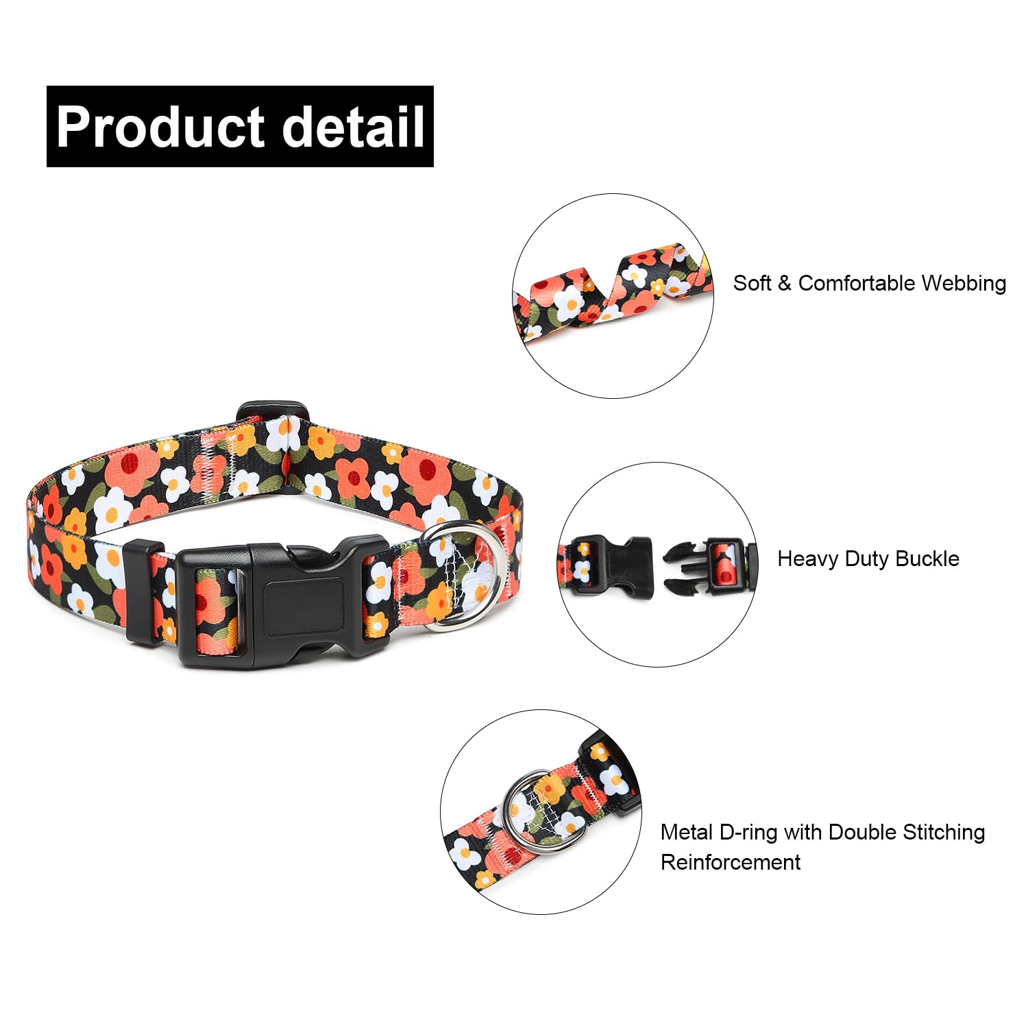 Suredoo Adjustable Dog Collar With Patterns, Ultra Comfy Soft Nylon Breathable Pet Collar For Small Medium Large Dogs (L, Floral