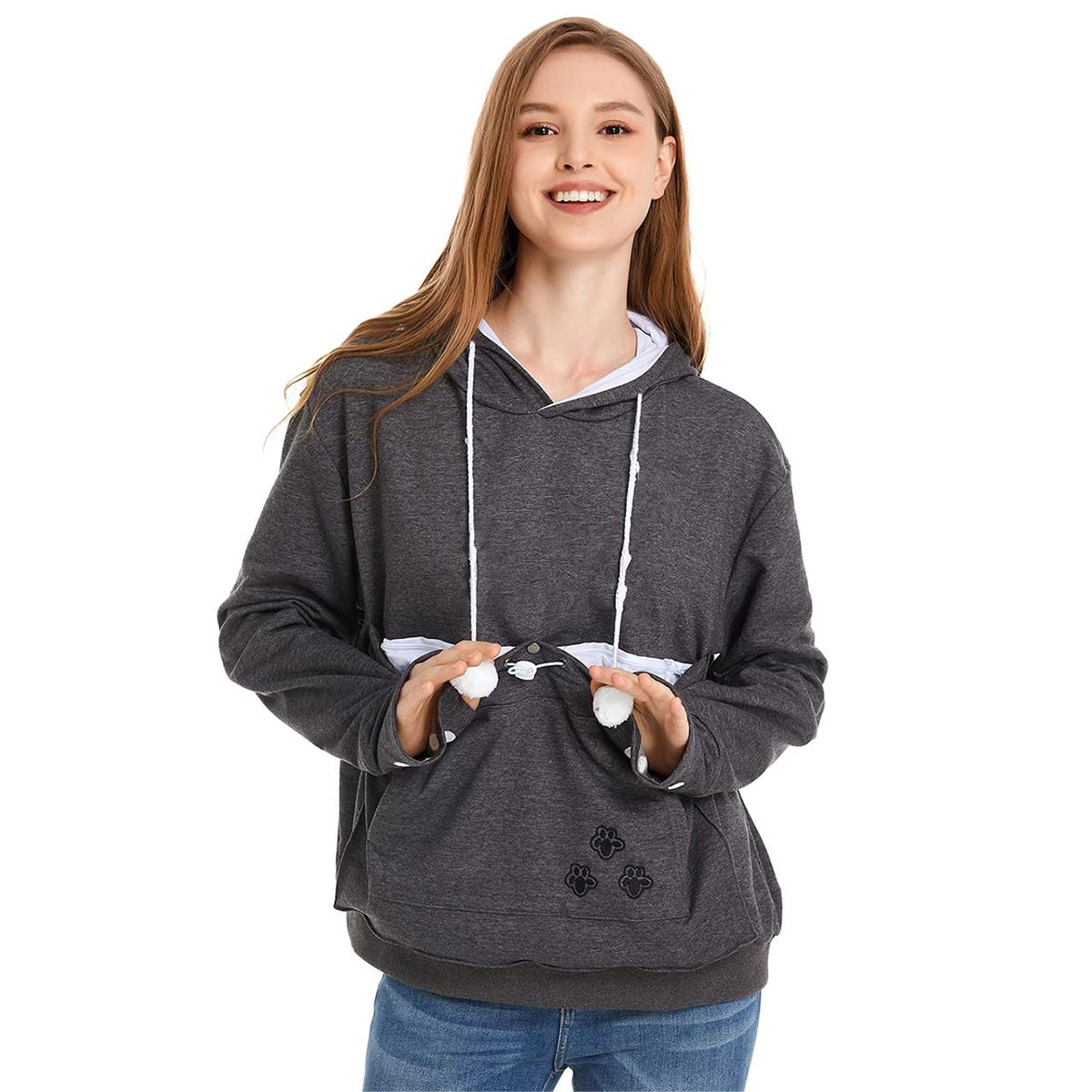 Linyuchen Cat Dog Pouch Hoodie Large Pet Pouch Sweatshirt Puppy Kitten Holder Carrier Pullover Shirt Unisex Hoodies Dark Grey