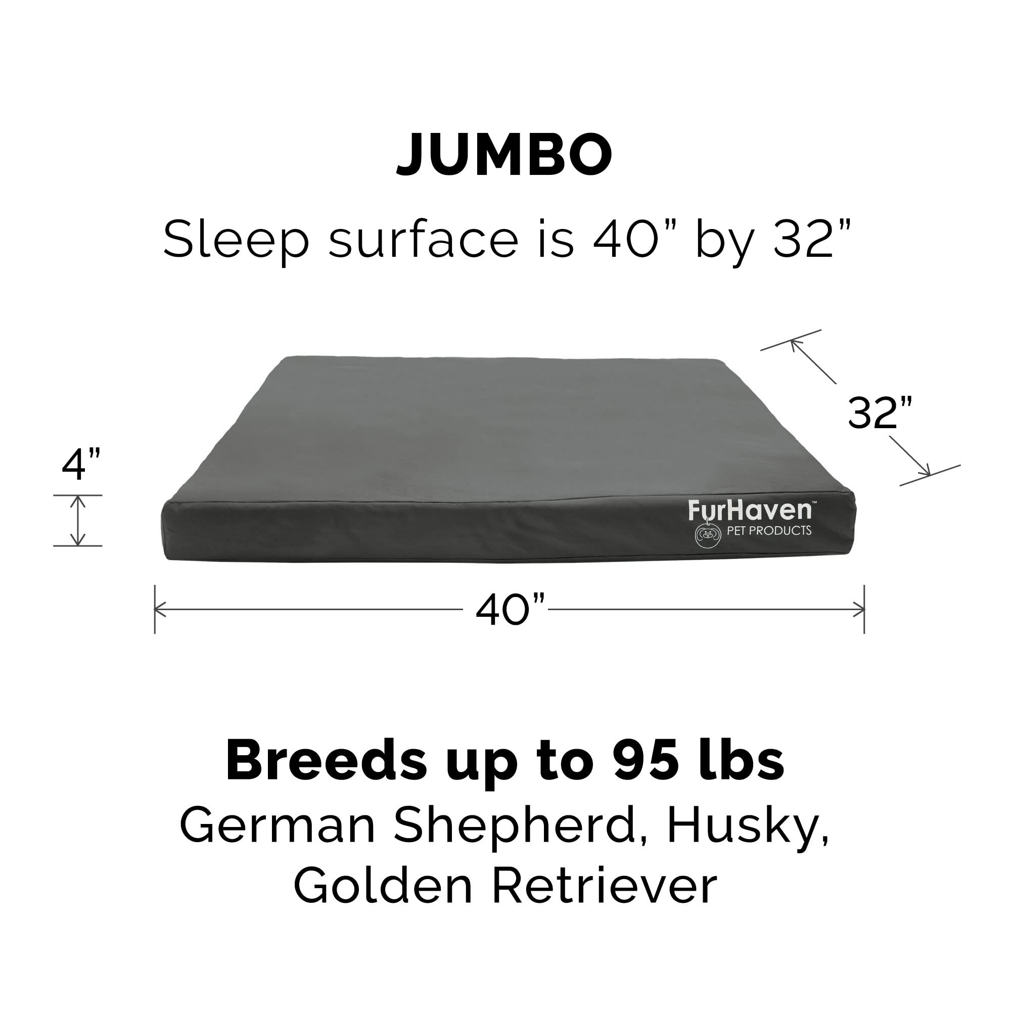 Furhaven Dog Bed Cover, Water-Resistant Oxford Polycanvas, Jumbo 40"x32", Stone Gray, Model CVR-21565657, Washable Indoor/Outdoor