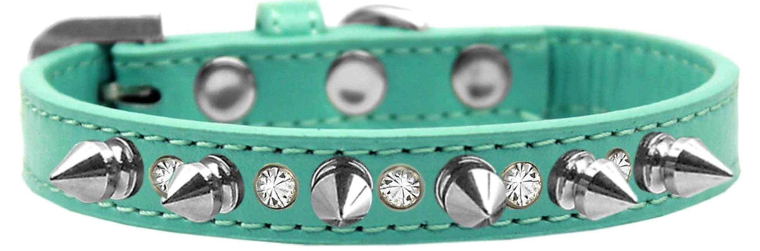 Pet and Dog Spike Collar, Clear Crystals & Silver Spikes” White 12