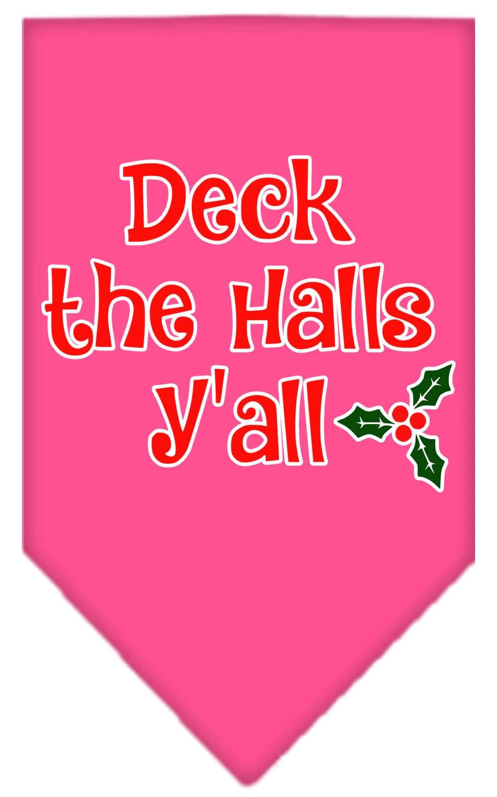 Christmas Pet and Dog Bandana Screen Printed, "Deck The Halls Y'all" Turquoise Large