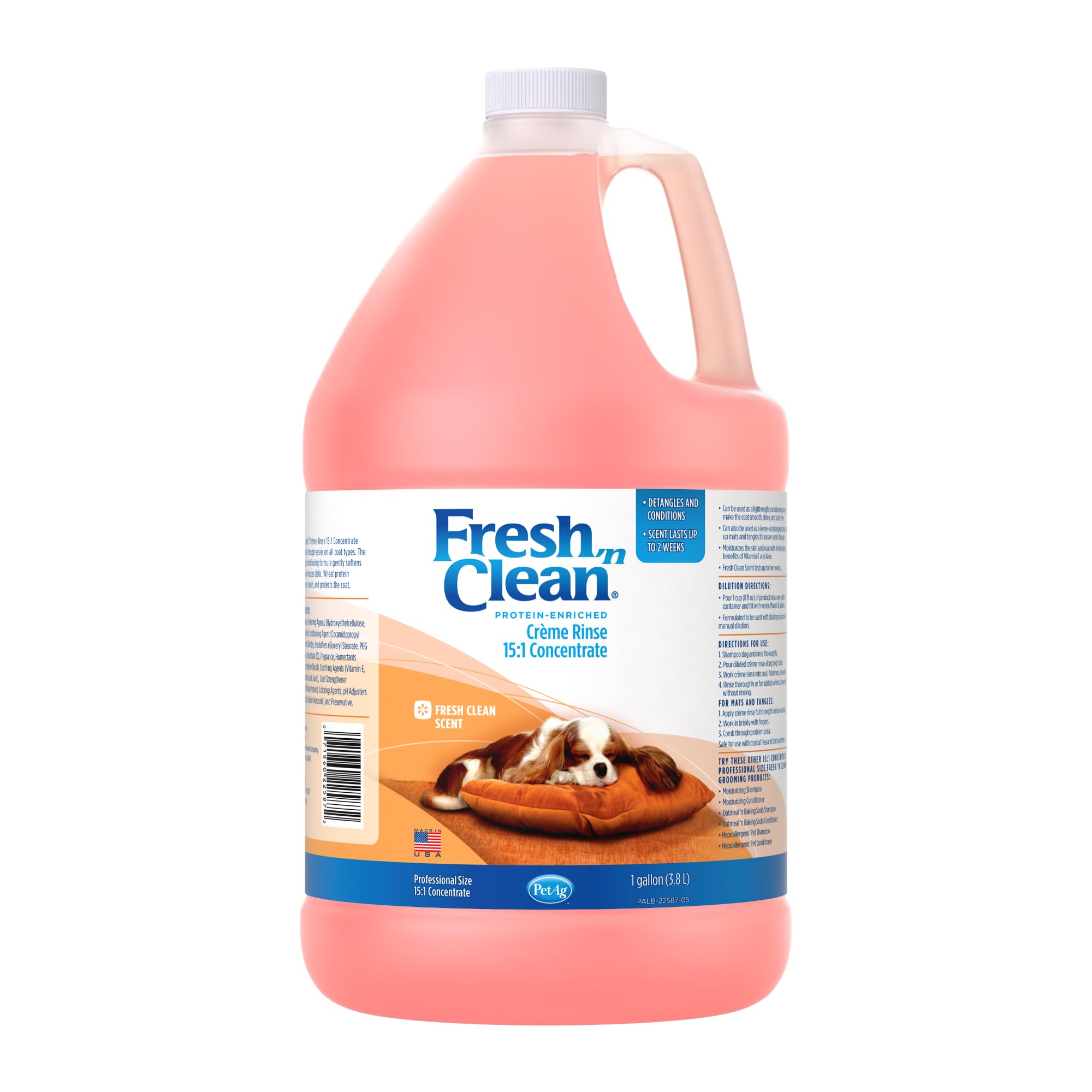 PetAg Fresh n Clean Scented Creme Rinse, Classic Fresh Scent (15:1 Concentrate) - 1 Gallon - Conditions Coat and Moisturizes Ski