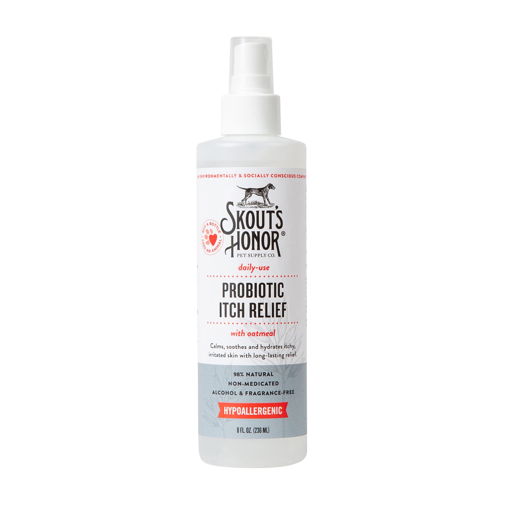 SKOUT S HONOR Probiotic Itch Relief Spray for Pets - Non-Medicated, Fragrance-Free, Natural, Vegan, Long-Lasting Relief, with S