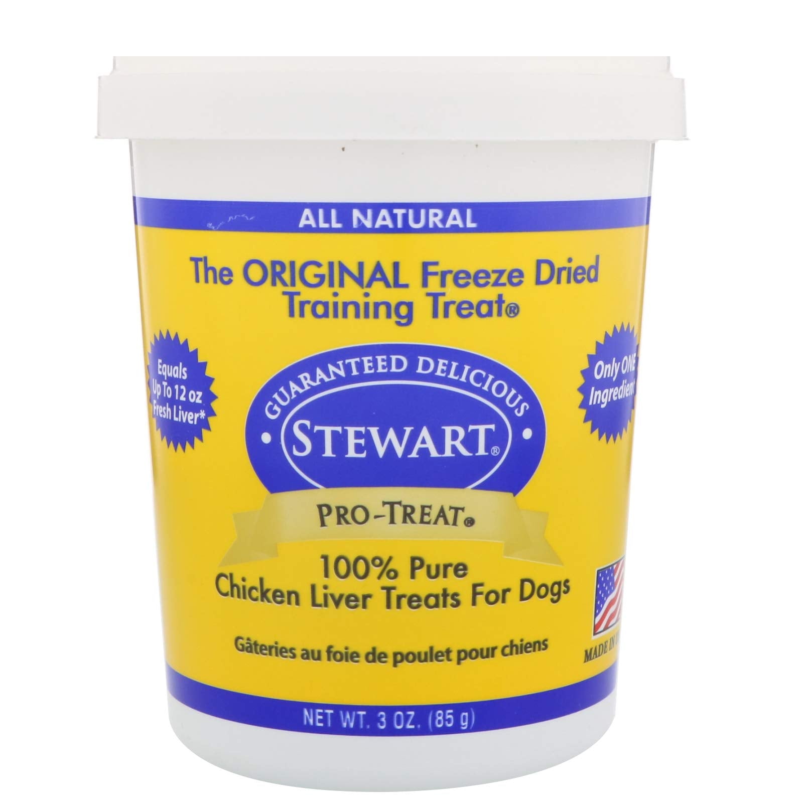 Stewart Freeze Dried Chicken Liver Dog Treats, Grain Free, All Natural, Made in USA by Pro-Treat, 3 oz., Resealable Tub