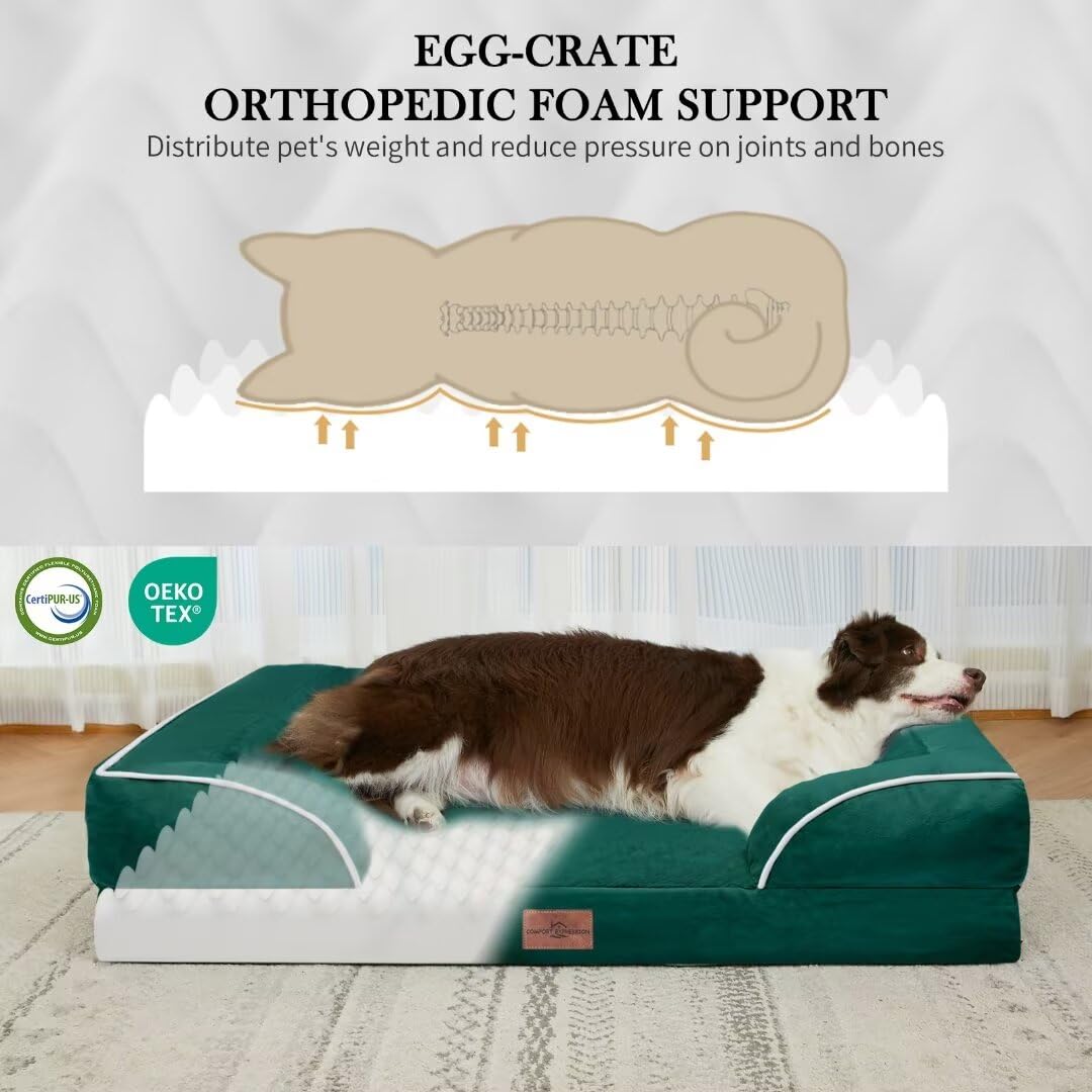 Comfort Expression Orthopedic Dog Bed Waterproof, Xxl Dog Beds For Oversized Dogs, Washable Dog Sofa Bed With Removable Cover & Non-Slip Bottom(Xx-Large,Emerald)
