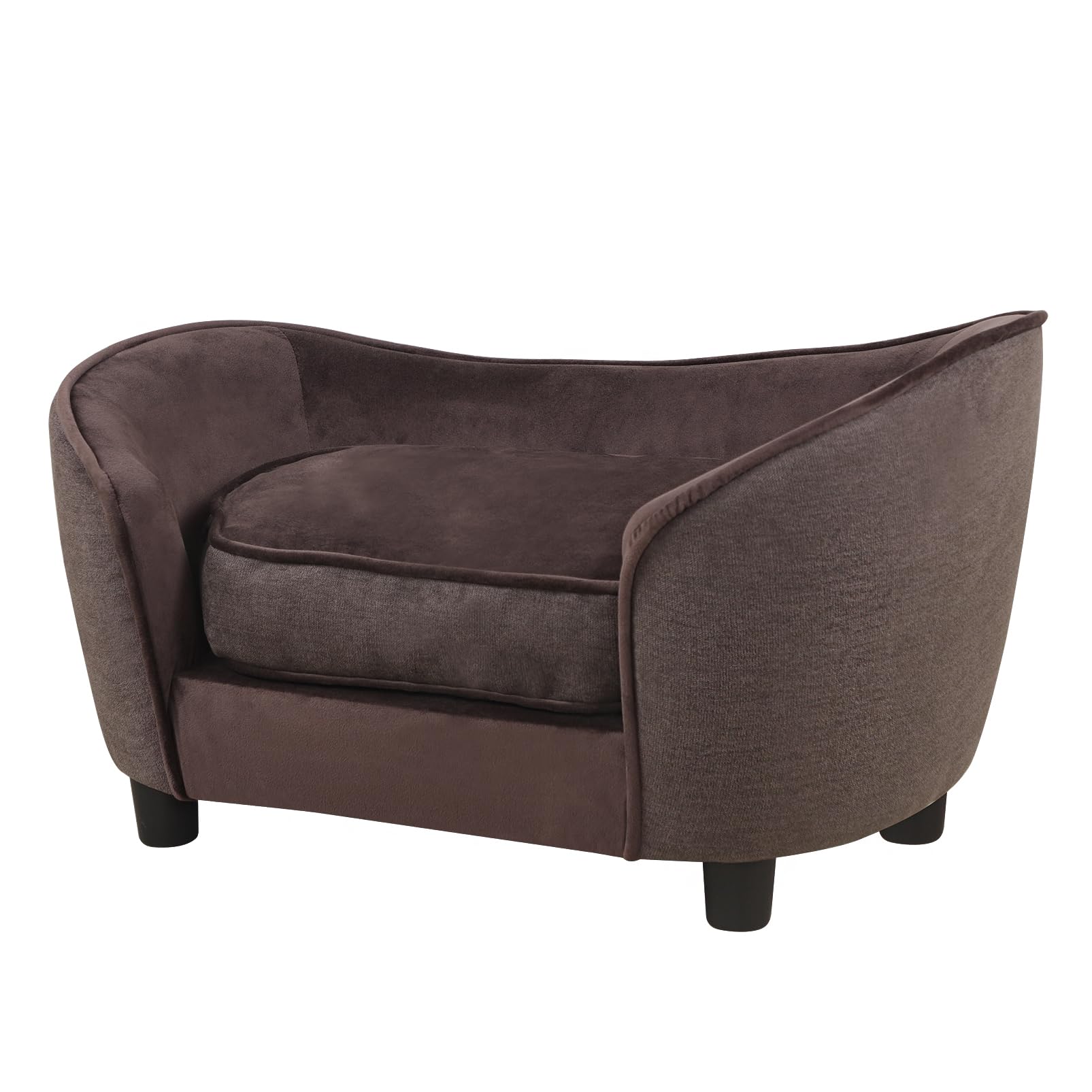 Pet Sofa Bed, Velvet & Linen Fabric Pet Couch Chair With Removeable & Washable Cushion For Small Dogs Cats (Brown)