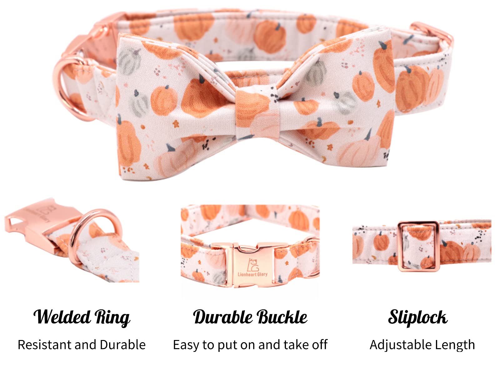 Lionheart Glory Premium Dog Collars, Bowtie Dog Collar, Adjustable Heavy Duty Halloween Dog Collar With Bow For X-Small Dogs