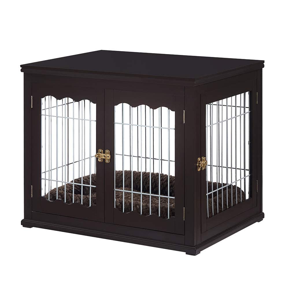 Unipaws Furniture Style Dog Crate For Medium Dogs, Indoor Aesthetic Puppy Kennel, Modern Decorative Wooden Wire Pet House Dog Cage, Pretty Cute End Side Table Nightstand, Espresso…