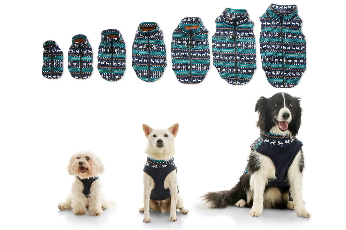 Gooby Zip Up Fleece Dog Sweater - Deer Blue, Large - Warm Pullover Fleece Step-In Jacket With Dual D Ring Leash - Winter Small D